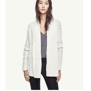 𝅺ann Taylor Ivory Open Front Cable Knit Alpaca Wool Blend Cardigan Size M
